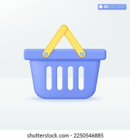 Shopping basket icon symbols. support, Grocery shop, market, sale event, online Shopping concept. 3D vector isolated illustration design. Cartoon pastel Minimal style. Used for design ux, ui, print ad