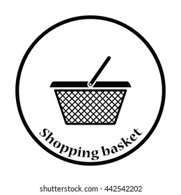 Shopping basket icon. Thin circle design. Vector illustration.
