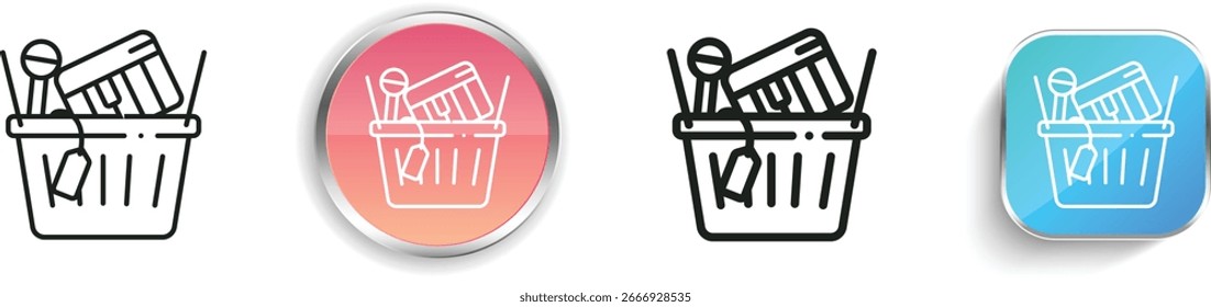 icono de cesta de la compra. Diseño de estilo lineal delgado, regular y de Botón aislado sobre fondo blanco