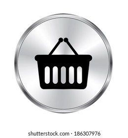 shopping basket icon - vector brushed metal button