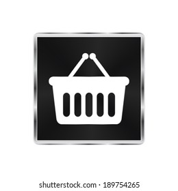 shopping basket icon - vector brushed metal button