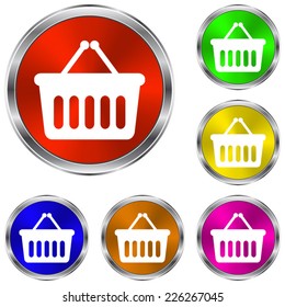 shopping basket icon - vector glossy colourful buttons