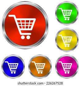 shopping basket icon - vector glossy colourful buttons