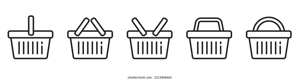 Warenkorb-Symbol - Vektorgrafik. Zeilenstil-Symbol, erweiterter Strich.