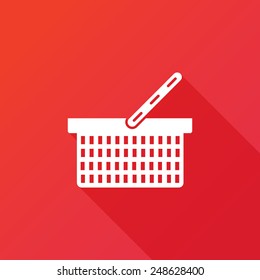 Shopping basket icon. Vector illustration. Long shadow