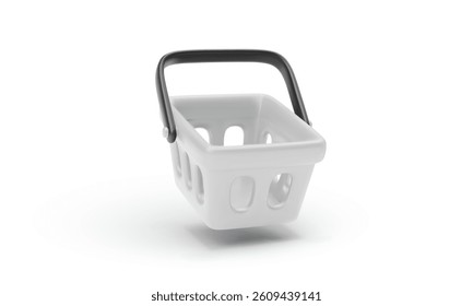Shopping Basket Icon In White And Black Minimal Style On White Background. Realistic 3D Render With Clean Shadows. Perfect For E-Commerce And Retail Concepts. Vector Illustration.