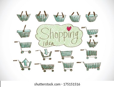 Shopping basket icons and shopping cart trolley