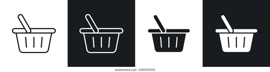 Shopping basket icons collection in black and white filled and line versions