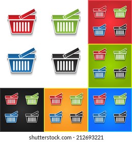 Shopping Basket Icons Isolated on Color Background.