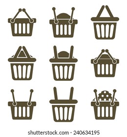 Shopping basket icons isolated on white background vector set, supermarket shopping simplistic symbols vector collections.