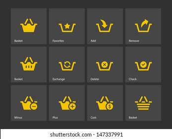 Shopping Basket icons on gray background. Vector illustration.