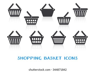 Shopping basket icons with reflection isolated on white