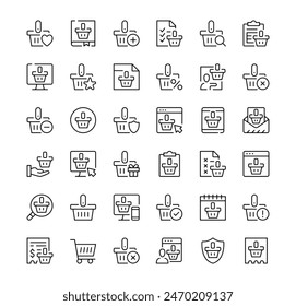 Conjunto de iconos de la cesta. Iconos de línea de Vector. Símbolos de contorno de trazo negro