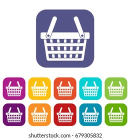 Shopping basket icons set vector illustration in flat style In colors red, blue, green and other