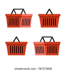 Shopping basket icons set. Vector cartoon flat style illustration isolated on white.
