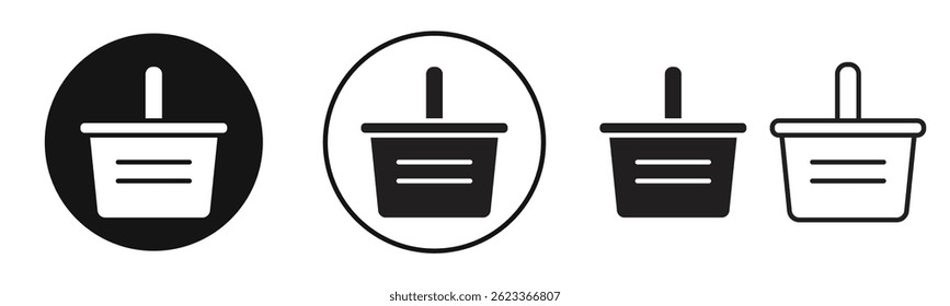 Shopping basket icons in solid black and outlined style