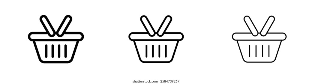 Shopping basket icons in three different stroke lines