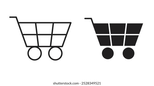 Shopping basket icons. Vector set in filled and line style.