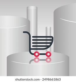 shopping basket illustration, trolley-shaped pattern design, shopping basket isolated on a 3-dimensional background, suitable for applications, online shopping, online shops, business, and etc.