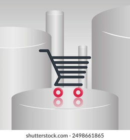 shopping basket illustration, trolley-shaped pattern design, shopping basket isolated on a 3-dimensional background, suitable for applications, online shopping, online shops, business, and etc.