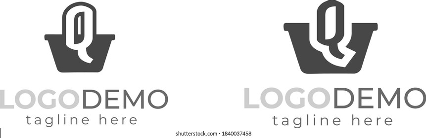 Warenkorb und erste Q-Logo Design Vektorgrafik .