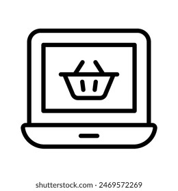 Shopping basket inside laptop denoting concept icon of ecommerce