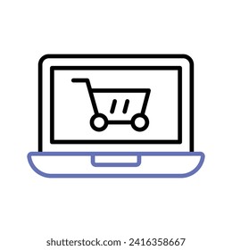 Shopping basket inside laptop showing concept icon of online shopping, vector of shopping website