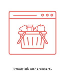Shopping basket inside website line style icon design, Food delivery logistics transportation and shipping theme Vector illustration
