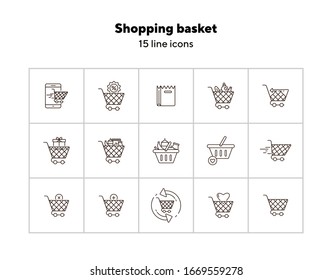 Shopping basket line icon set. Cart, discount, bag, sale isolated outline sign pack. Commerce, internet store concept. Vector illustration symbol elements for web design and apps