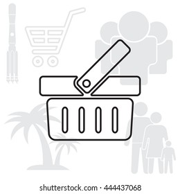 Shopping basket line icon - vector illustration