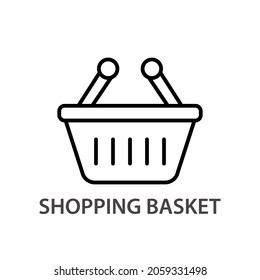 Shopping basket linear icon. Outline simple vector of portable plastic basket with handles for supermarket. Contour isolated pictogram on white background