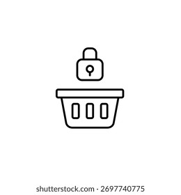 Cesta de la compra y cerradura. Completar compra seguro, envío protegido. Icono de Vector de trazo perfecto y editable