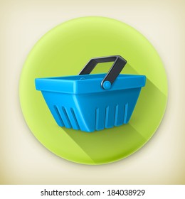 Cesta de compras, icono del vector de sombra larga