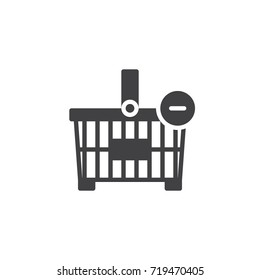 Shopping basket minus icon vector, filled flat sign, solid pictogram isolated on white. Symbol, logo illustration