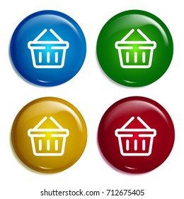 Shopping basket multi color gradient glossy badge icon set. Realistic shiny badge icon or logo mockup