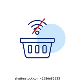 Shopping basket and no wi-fi symbol. Offline retail, payment failure. Pixel perfect, editable stroke vector icon