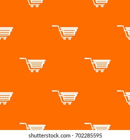 Shopping basket on wheels pattern repeat seamless in orange color for any design. Vector geometric illustration