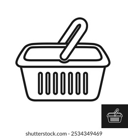 Ícone de contorno da cesta de compras com traçado editável. Ícone da web de loja online. Conceito de compra e comércio eletrônico. Modelo de linha de cesta de supermercado. Ilustração vetorial isolada no plano de fundo branco