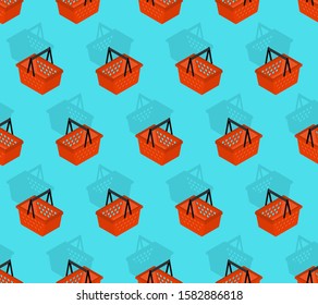 Shopping basket pattern seamless. Geometric supermarket basket background
