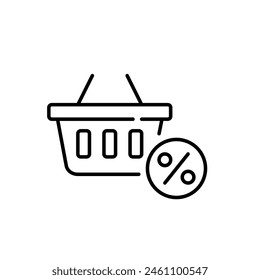 Shopping basket and percent. Discounts on purchases. Pixel perfect vector icon