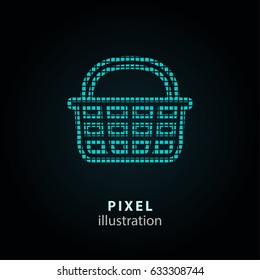 Shopping basket - pixel icon. Vector Illustration. Design logo element. Isolated on black background. It is easy to change to any color.