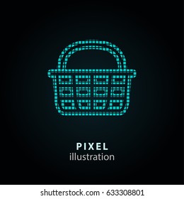 Shopping basket - pixel icon. Vector Illustration. Design logo element. Isolated on black background. It is easy to change to any color.