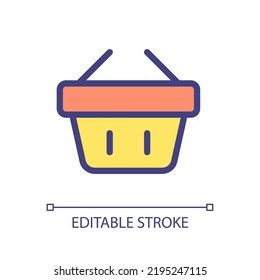 Shopping basket pixel perfect RGB color ui icon. Carry purchased items. Simple filled line element. GUI, UX design for mobile app. Vector isolated pictogram. Editable stroke. Arial font used