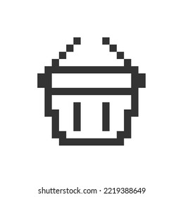 Shopping basket pixelated ui icon. Carry purchased items. Online marketplace. E-commerce. Editable 8bit graphic element. Outline isolated vector user interface image for web, mobile app. Retro style