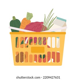 Shopping basket with products icon. Vector illustration