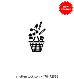 Shopping basket of products vector icon isolated on white background.