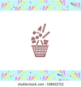 Shopping basket of products vector icon on white background. Isolated illustration. Business picture.