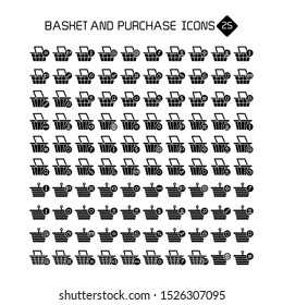 shopping basket and purchase icons set