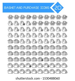 shopping basket and purchase icons set line design