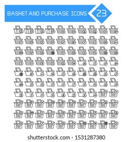 shopping basket and purchase icons set line design